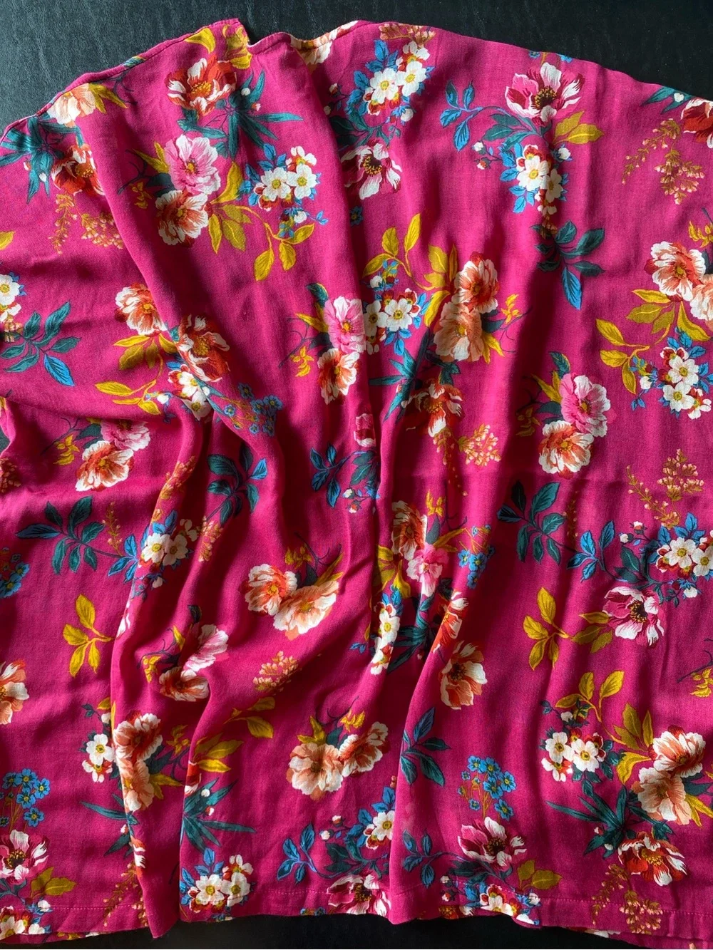 LOFT Fuchsia Floral Open-Front Kimono in a Cotton/Modal Blend